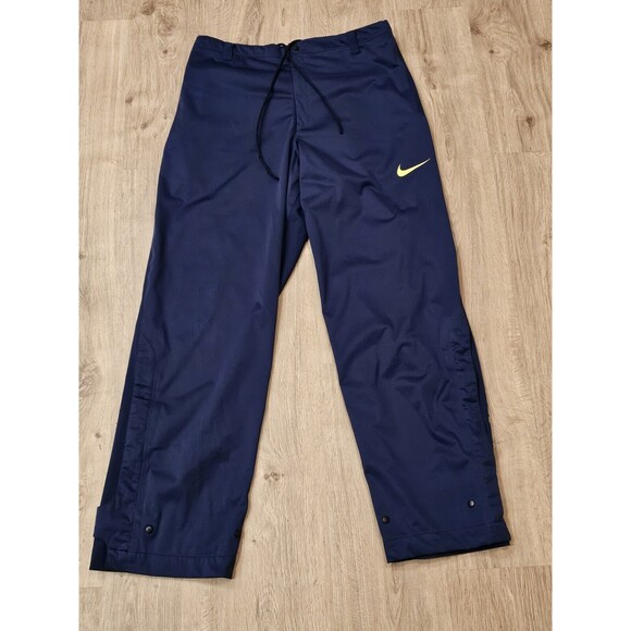 Nike Storm-Fit Pants Blue W/Yellow Swoosh Men's Sz XL Drawstring Snap Ankle Zip